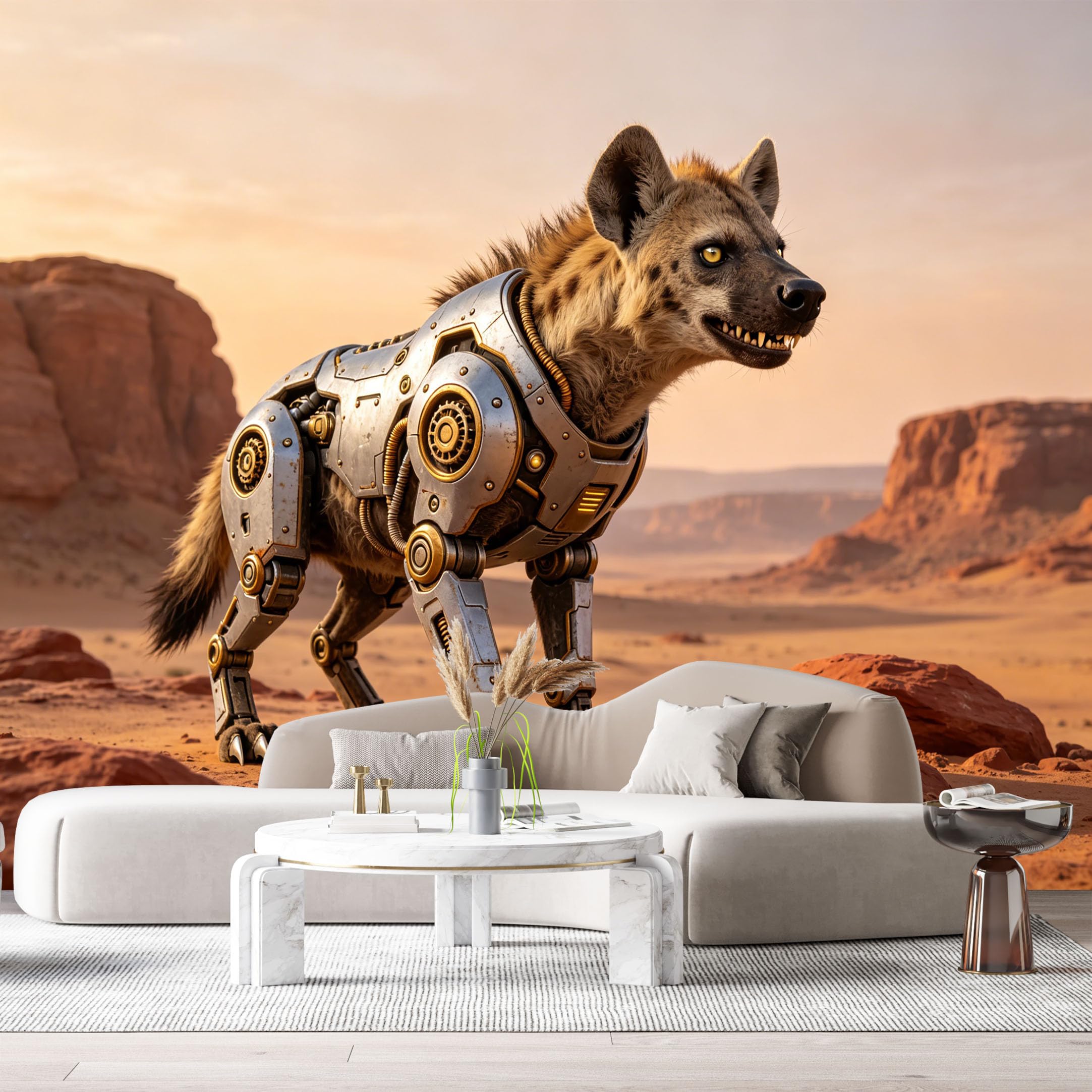 Custom Size Wall Mural Mechanical Hyena Robot Desert SciFi Mech Animal Cyberpunk Future Armor SelfAdhesive Art Prints Removable Large Wallpaper Esports Room Game Room Tenant Room Studio