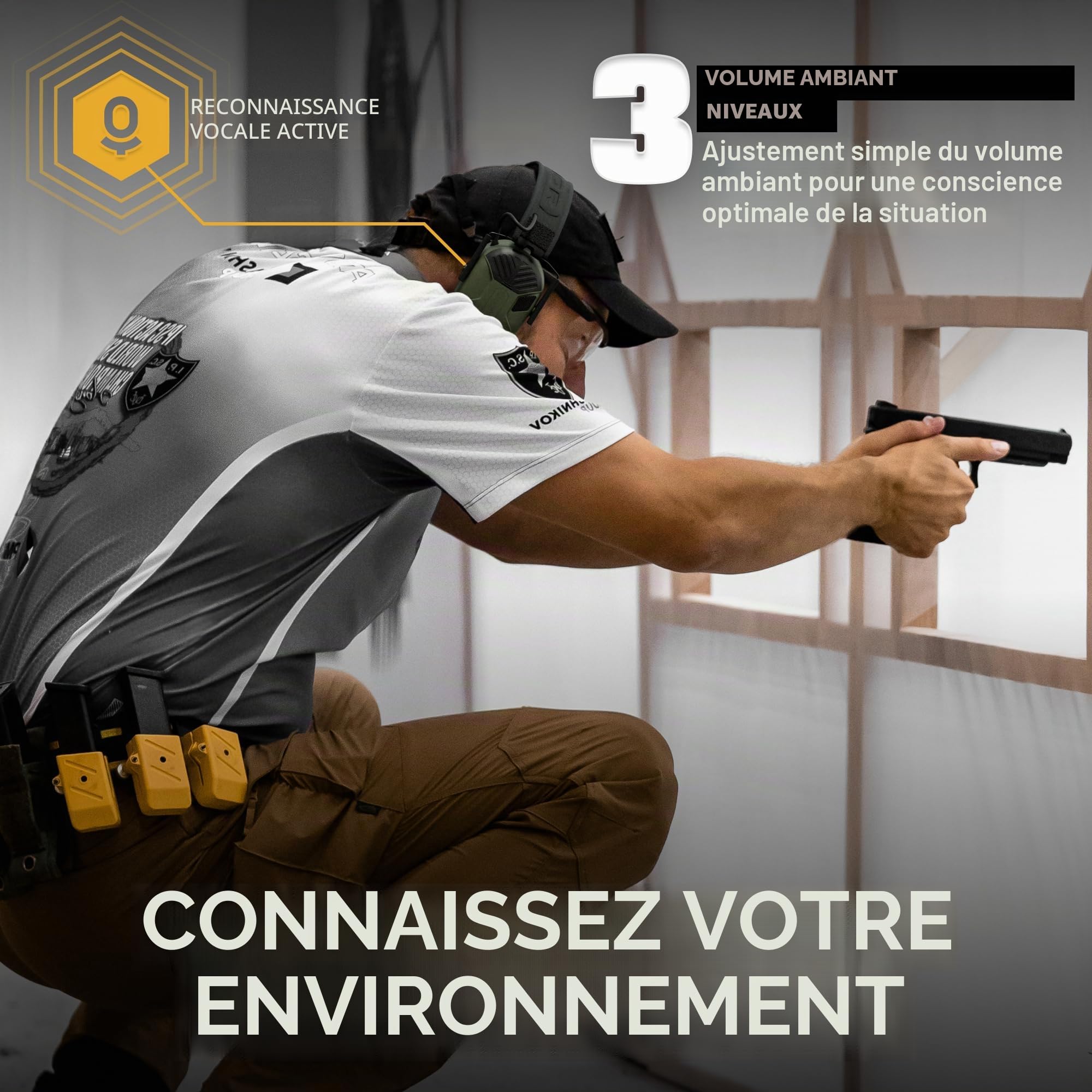 Earmor M300T Protection auditive électronique avec Bluetooth Protection auditive Protection auditive Protection auditive pour la chasse et le tir Valeur d'isolation SNR 29 dB Régulation dynamique du