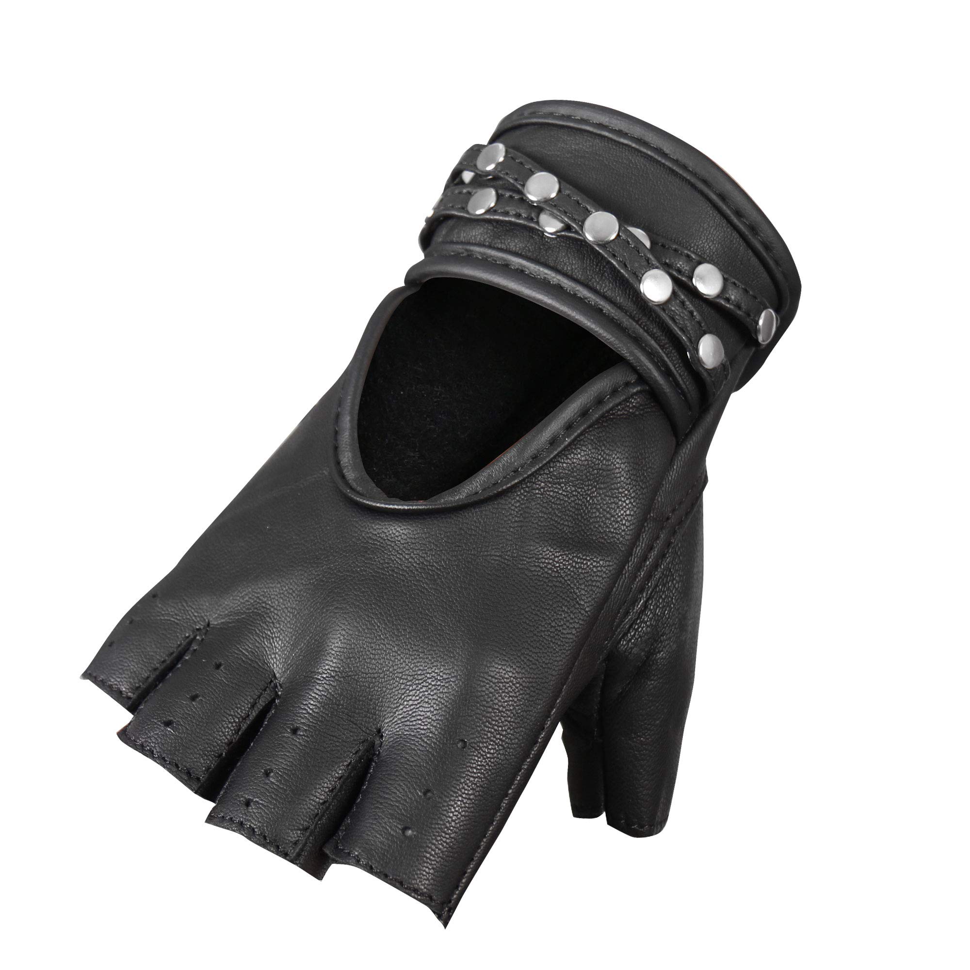 Hot Leathers GVL1010 Ladies Fingerless Gel Palm Gloves with Studs-Black-LG