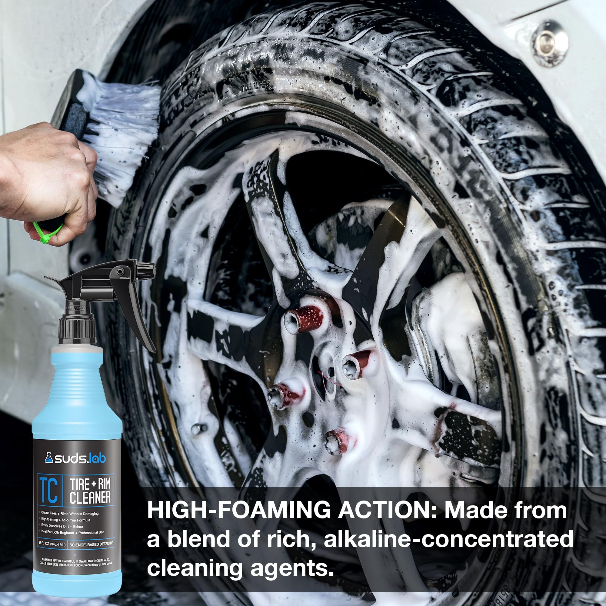 Suds Lab TC Foaming Tire Cleaner, bezkwasowe pieniące rozwiązanie czyszczące, bezpieczne do wszystkich wykończeń, mycie w domu