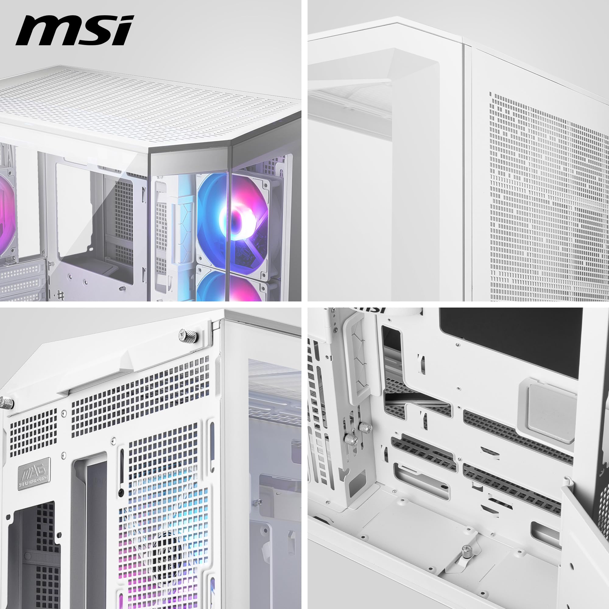 MSI MAG PANO 100R PZ WHITE ATX PC Case - ATX Capacity, Verical GPU Installation Bracket, GPU Holder, Dust Filters, Swinging Storage Bracket, Dual-chamber, USB 20Gbps Type-C — view 7