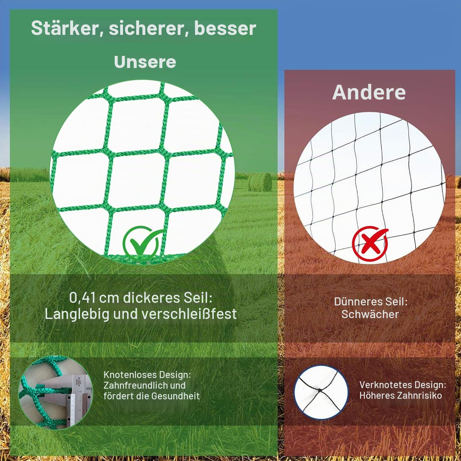 Heunetz Rundballen Ø180 x H180 cm – Engmaschiges Futternetz 4,5 cm, Stabiles Heuballennetz für Pferde, langlebiges Rundballennetz zur Verlängerung der Fresszeit (Rund)