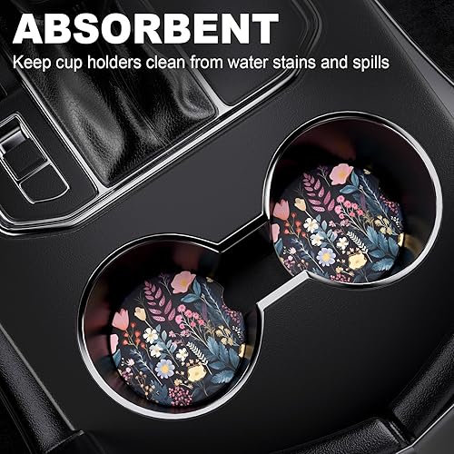 Miniatura 7 de Paquete de 2 posavasos para automóvil, posavasos absorbentes de cerámica antideslizante de 2.63 pulgadas con base de corcho y muesca para los dedos,