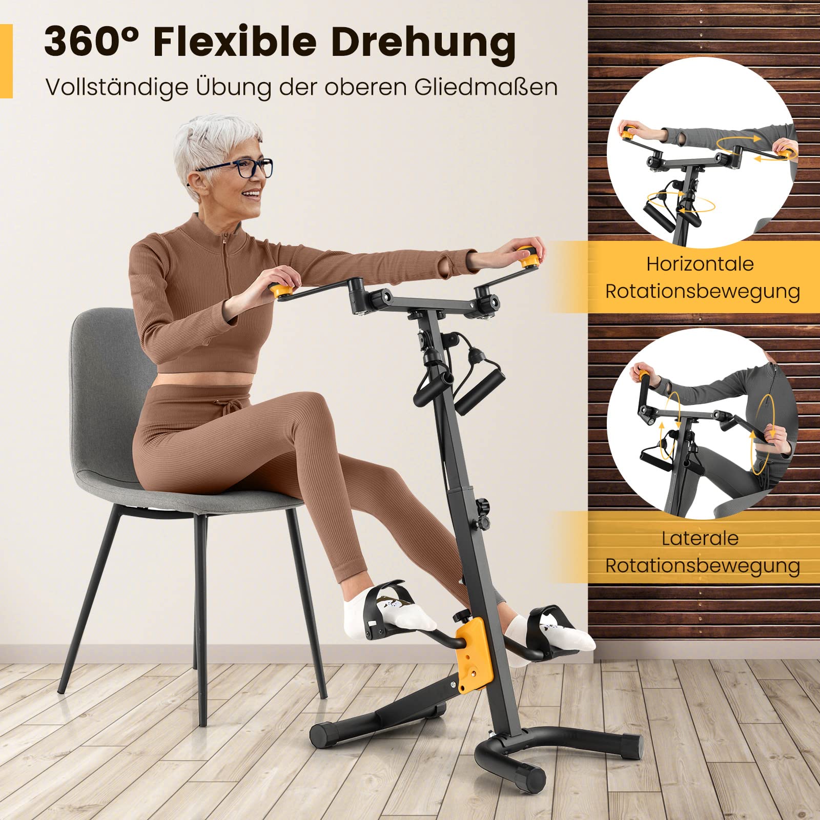 GOPLUS Pedaltrainer Senioren, Bewegungstrainer Arm- und Beintrainer mit Handgriff & Widerstand, Ergometer Heimtrainer höhen- und längenverstellbar, 43 x 53 x 73-102 cm