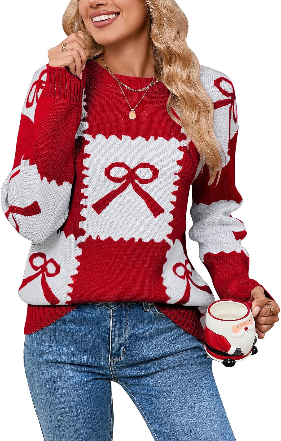 Alsol Lamesa Women's Pullover Sweaters Color Block Crew Neck Long Sleeve Casual Knit Sweater