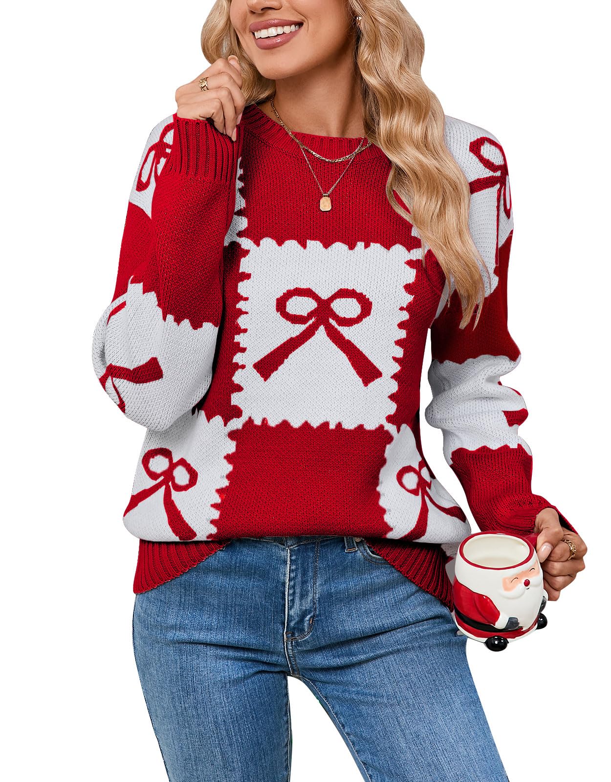Alsol Lamesa Womens Pullover Sweaters Color Block Crew Neck Long Sleeve Casual Knit Sweater
