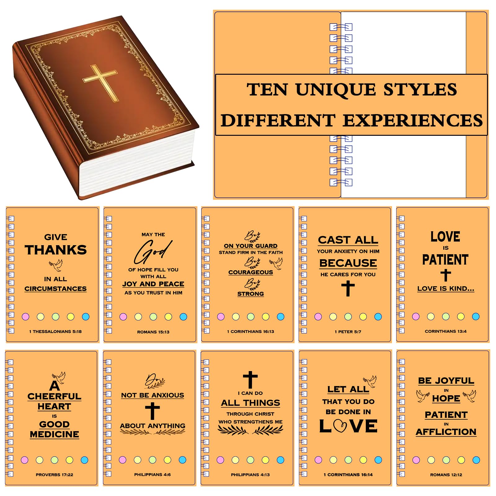 Set di 10 quaderni cristiani di preghiera, diari ispiratori cristiani, con penne per versi della Bibbia, per donne, uomini, membri della chiesa, gruppi di studio biblico e famiglie della chiesa