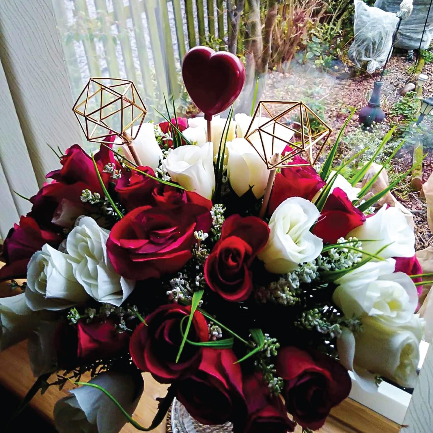 Artificial Roses, 42cm Fake Flowers for Decoration, Grass Bush with Gyp & Foliage 24 Red Roses Heads, Red Artificial Flowers for Outdoor & Indoor Events Wedding Party Home Decor (2, Red With Gyp)