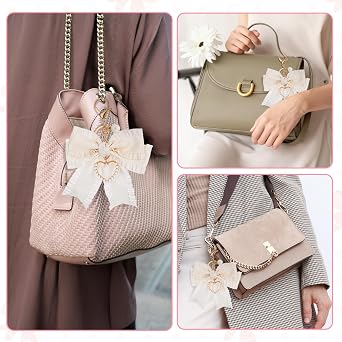 Bow Purse Keychain Charm Bow Keychain Bag Charms for Women, Bow Keychain Pearl Wristlet Keychain Backpack Charm Keychain Cute Handbag Purse Charms Accessories Charms for Purses Key Chains Car Keys
