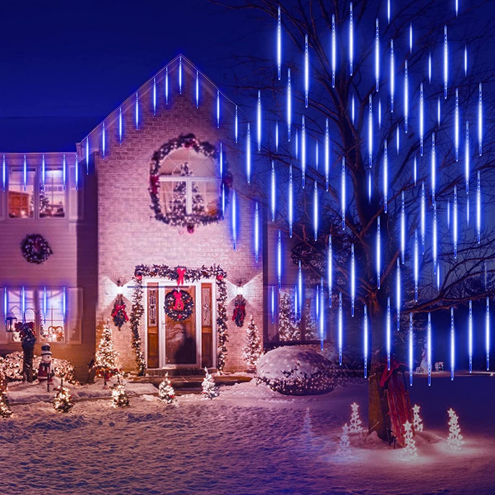 SCOZIA Luces de Lluvia Que Caen de Navidad 80 cm 8 Tubos 576 LED IP65 Luz de Navidad LED a Prueba de Agua Luces de Lluvia de meteoritos para Bodas al Aire Libre Jardín Árbol Decoración del Hog