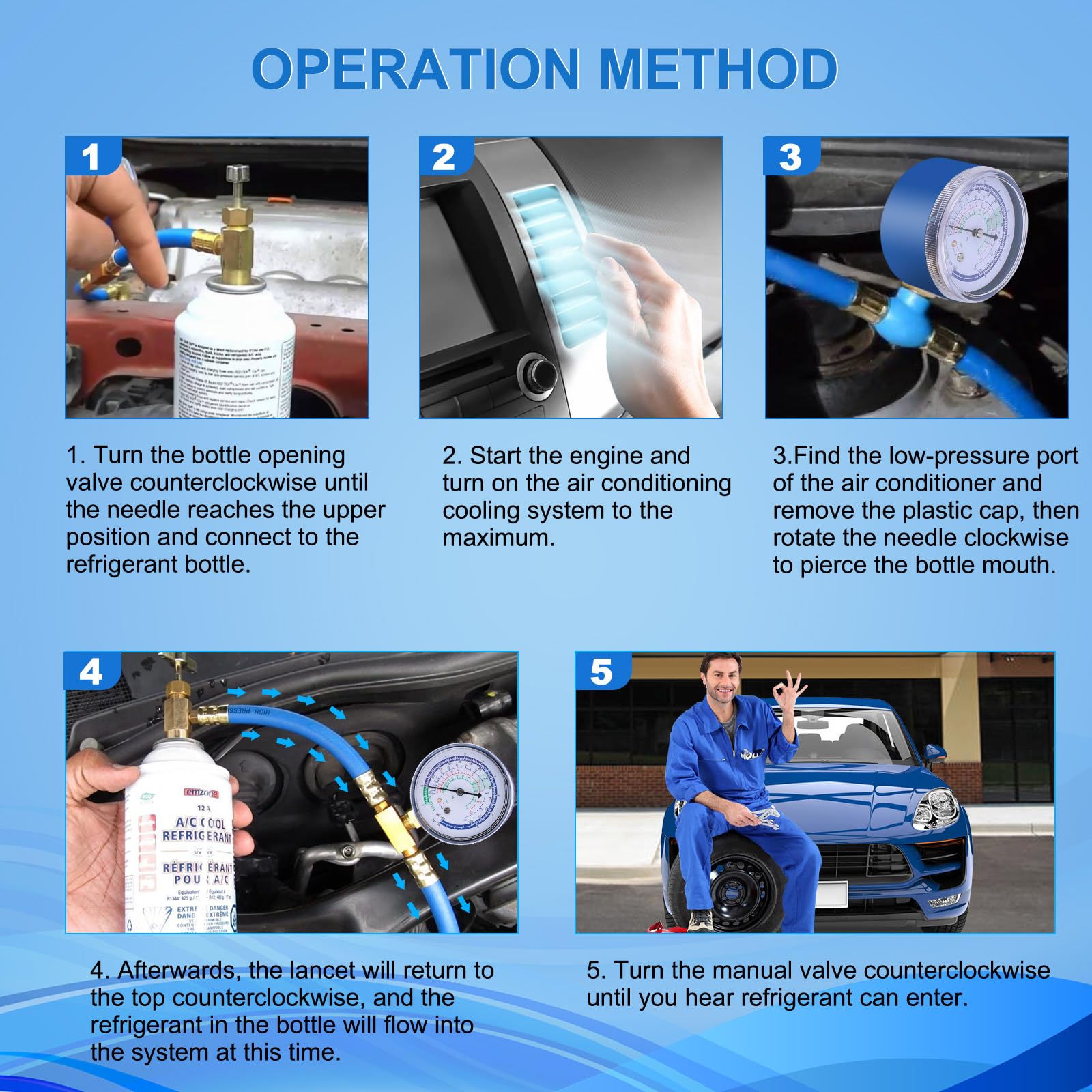 R134A R22, tubo di ricarica per aria condizionata, refrigerante per auto, tubo di riempimento con misuratore, adattatore per tubo di raffreddamento, refrigerante, set di ricarica per aria condizionata