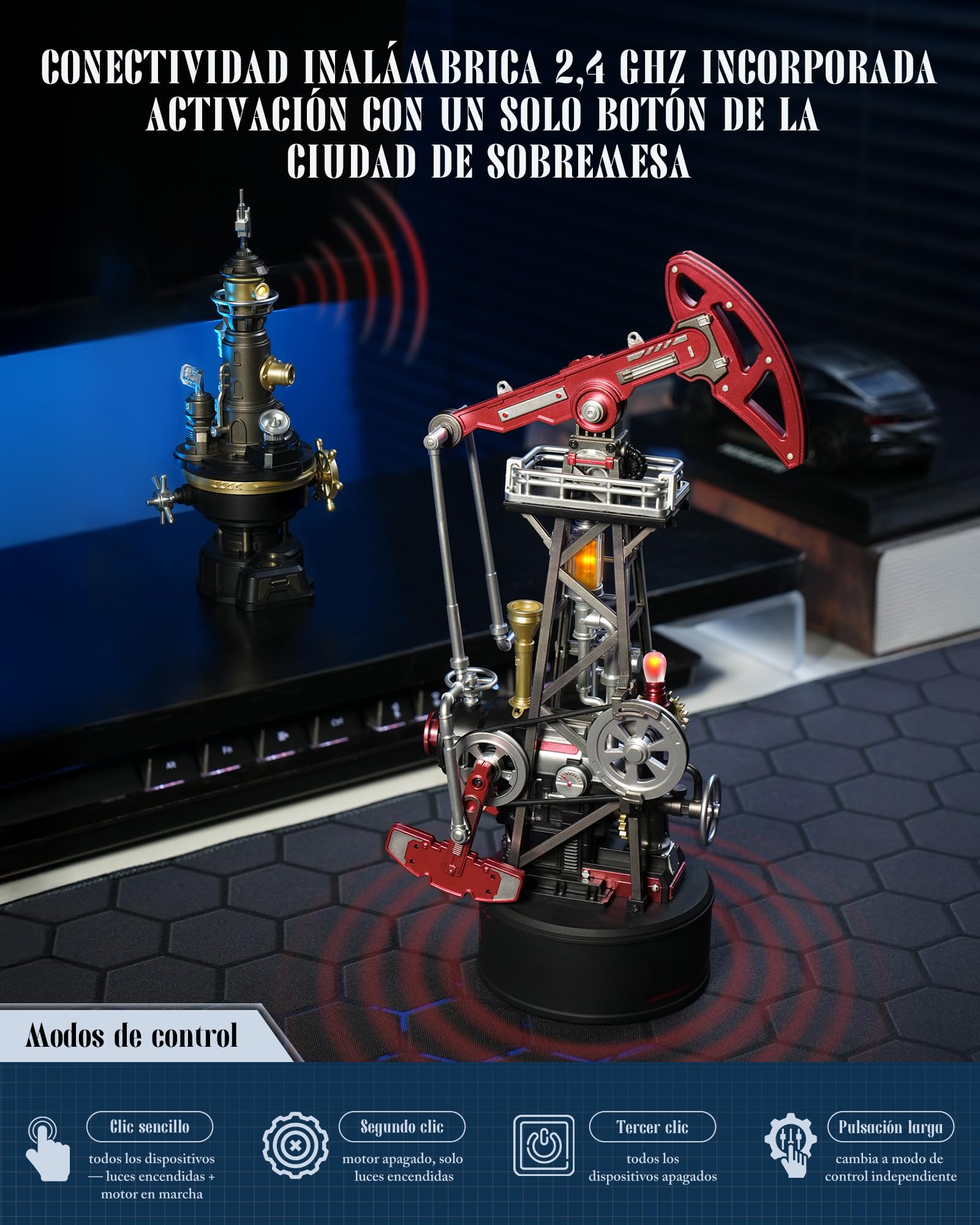 ROBOTIME Puzzle 3D dla dorosłych Model Pompy Olejowej – Zestaw do budowy mechanicznej DIY z światłami i ruchem, model inżynieryjny z PVC, prezent dla kolekcjonerów i miłośników STEM, CGL03