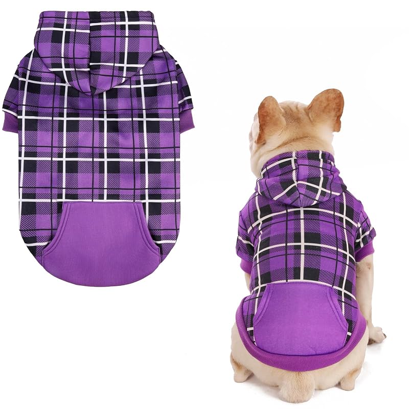 Moleton com Capuz para Cães Xadrez Estilo Britânico EXPAWLORER Purple Medium