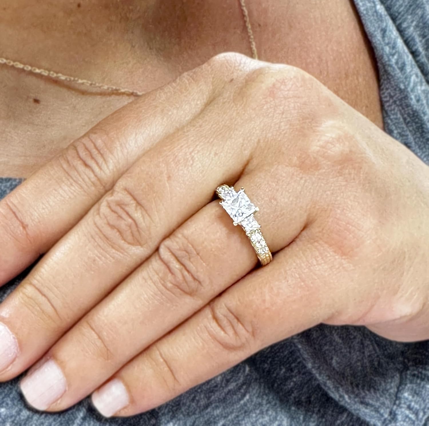 Princess Cut Moissanite Engagement Ring Antique Style In 14k Solid Yellow Gold Wedding Ring Three Stone Style Bridal Ring 1.60ctw