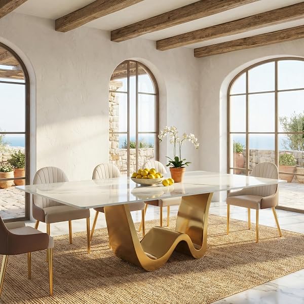 Luxury White Stone Table with Gold Base