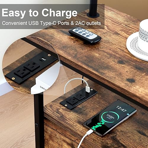 Miniatura 3 de Dungoo Lámpara de pie LED de 59 pulgadas con mesa, mesa auxiliar con luz de lectura ajustable, mesa auxiliar con puertos USB y tipo C y 2