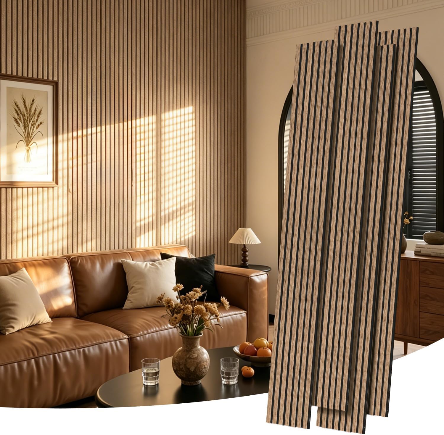  Wood Panels for Wall, Acoustic Wall Panels 40 Pack 94.5 x 11 in, 3D Wood Slat Sound Absorbing Panels for Interior Wall Decor, Home Office Studio (Natural Walnut) thumbnail