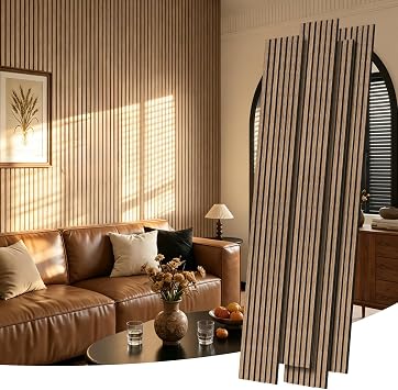 RITOLLO Wood Panels for Wall, Acoustic Wall Panels 40 Pack 94.5 x 11 in, 3D Wood Slat Sound Absorbing Panels for Interior Wall Decor, Home Office Studio Natural Walnut