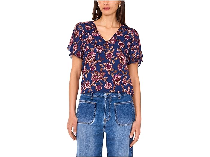 V-Neck Short Ruffle Sleeve Blouse - Image 3