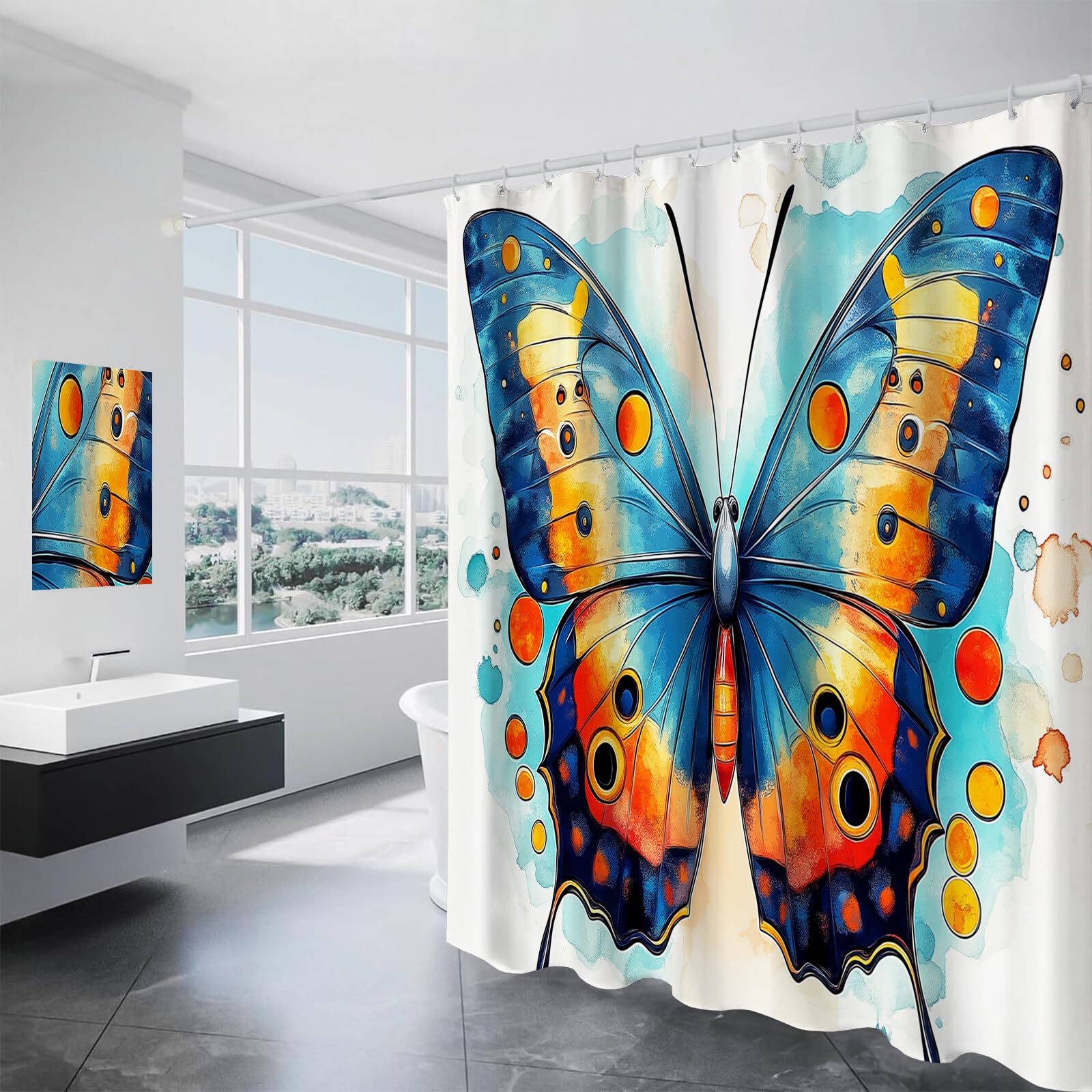 Magnifique Papillon Rideau De Douche, Insectes Fantastiques Material Resistente Al Agua Durable Estampa Digital, Turquoise