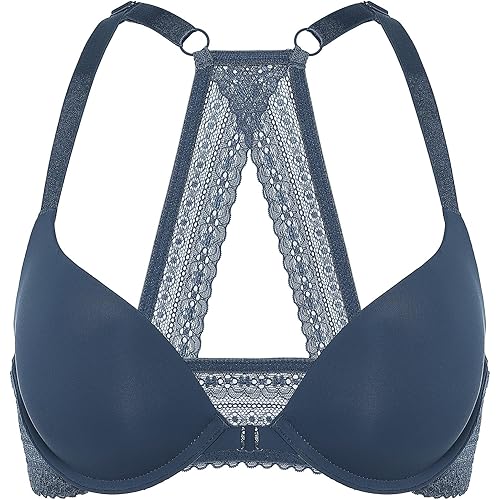 DOBREVA Women's Push Up Bra Racerback Front Closure Bras Plunge Underwire Tshirt Padded Lace