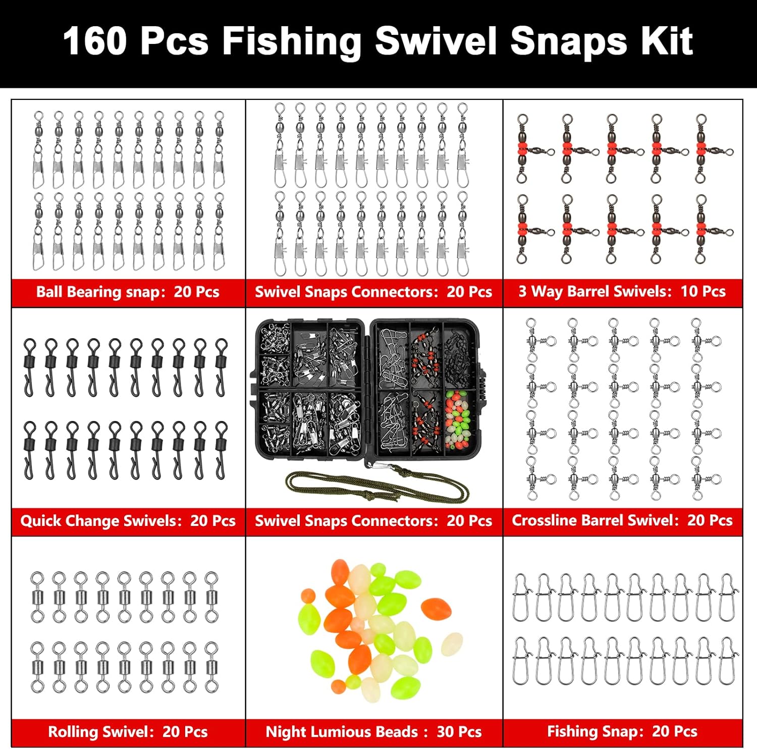 Realure 160個/箱 釣り用スイベルスナップキット 海釣りバレル スイベル スナップボールベアリングスイベル 釣り用タックル