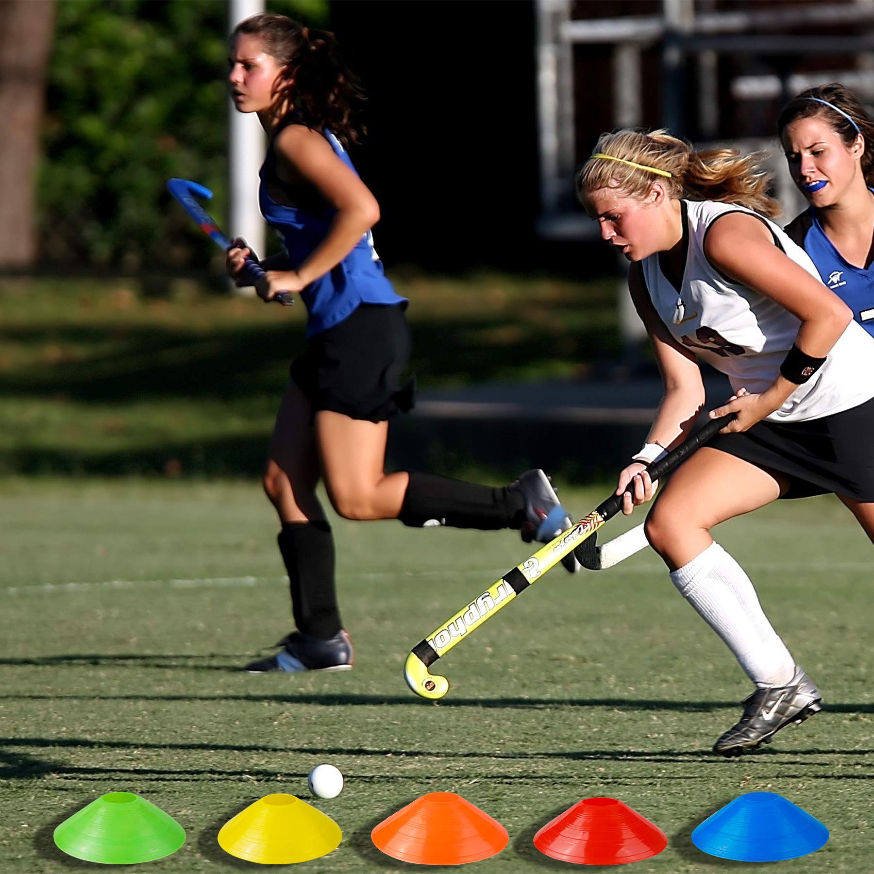 Lot De 50 Cônes De Marquage Sport + Filet - Ø20cm - 5 Couleurs - Pour Football, Entraînement, Coordination