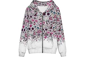 Sugar Skull Flowers Hoodie Women Zip Up