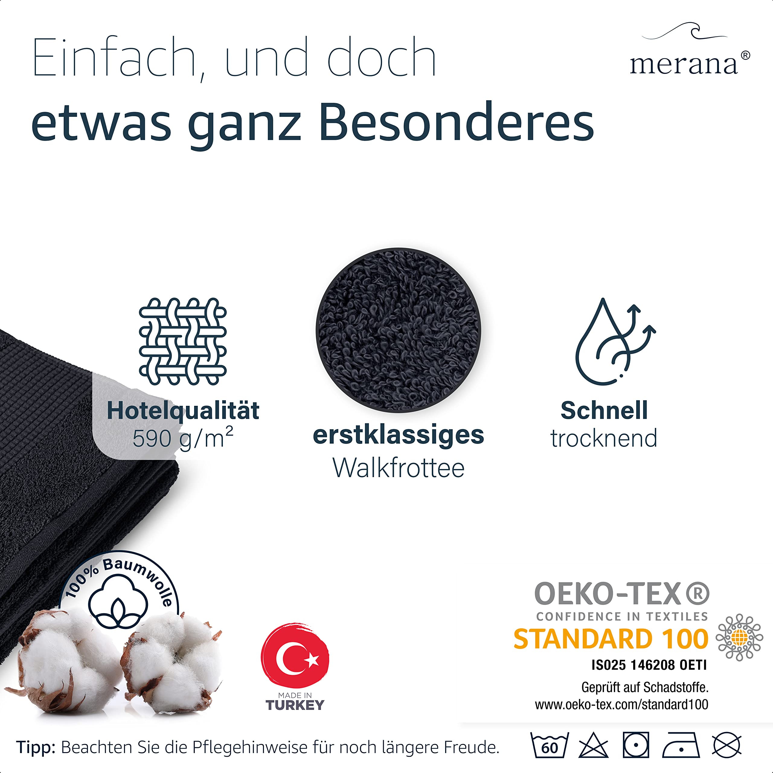 Merana Hand Towel Set, Black, 2 x Duschtücher (70x140cm) - Image 4