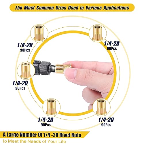 Miniatura 3 de Bonost 90 tuercas remachables de 14"-20 piezas  Tuerca de remache roscada SAE  Tuerca de remache de acero al carbono para plástico, fibra de vidrio,