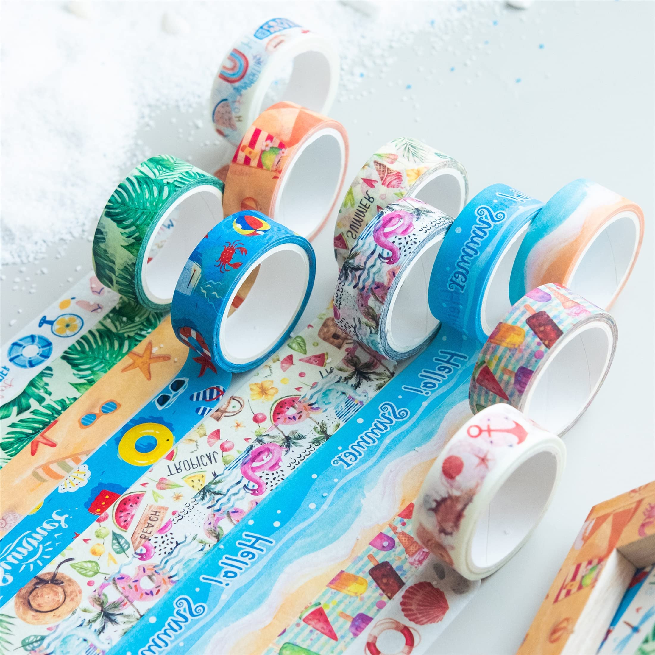 10 rolek taśmy Washi na cztery pory roku, zestaw taśm dekoracyjnych do lodów plażowych (lato)