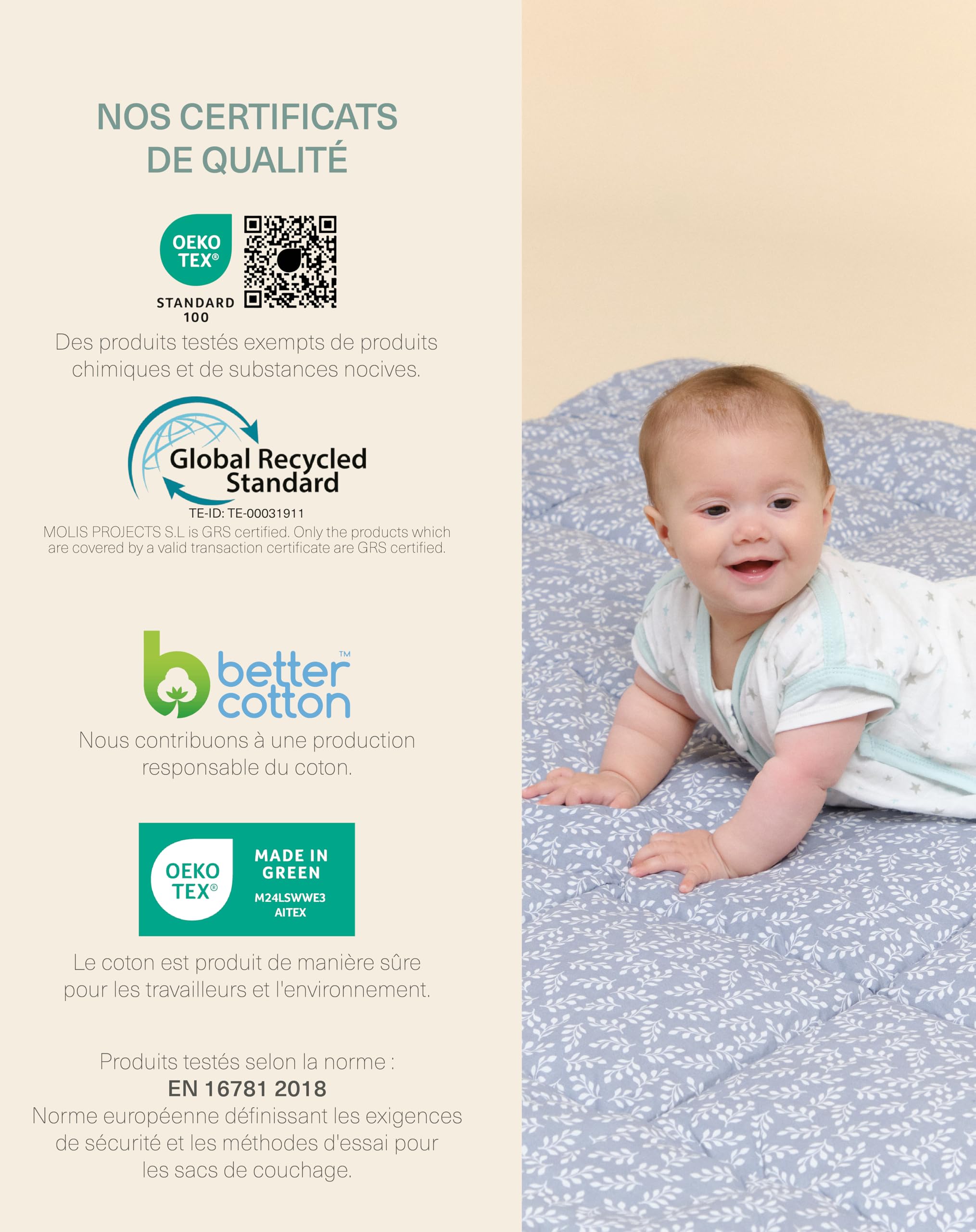 molis&co. Gigoteuse pour bébé 100% coton. 0.4 TOG. 0 à 6 Mois. Idéal pour l’été. Blue Sky – Bleu. Douceur et fraîcheur dans une seule couche de tissu.