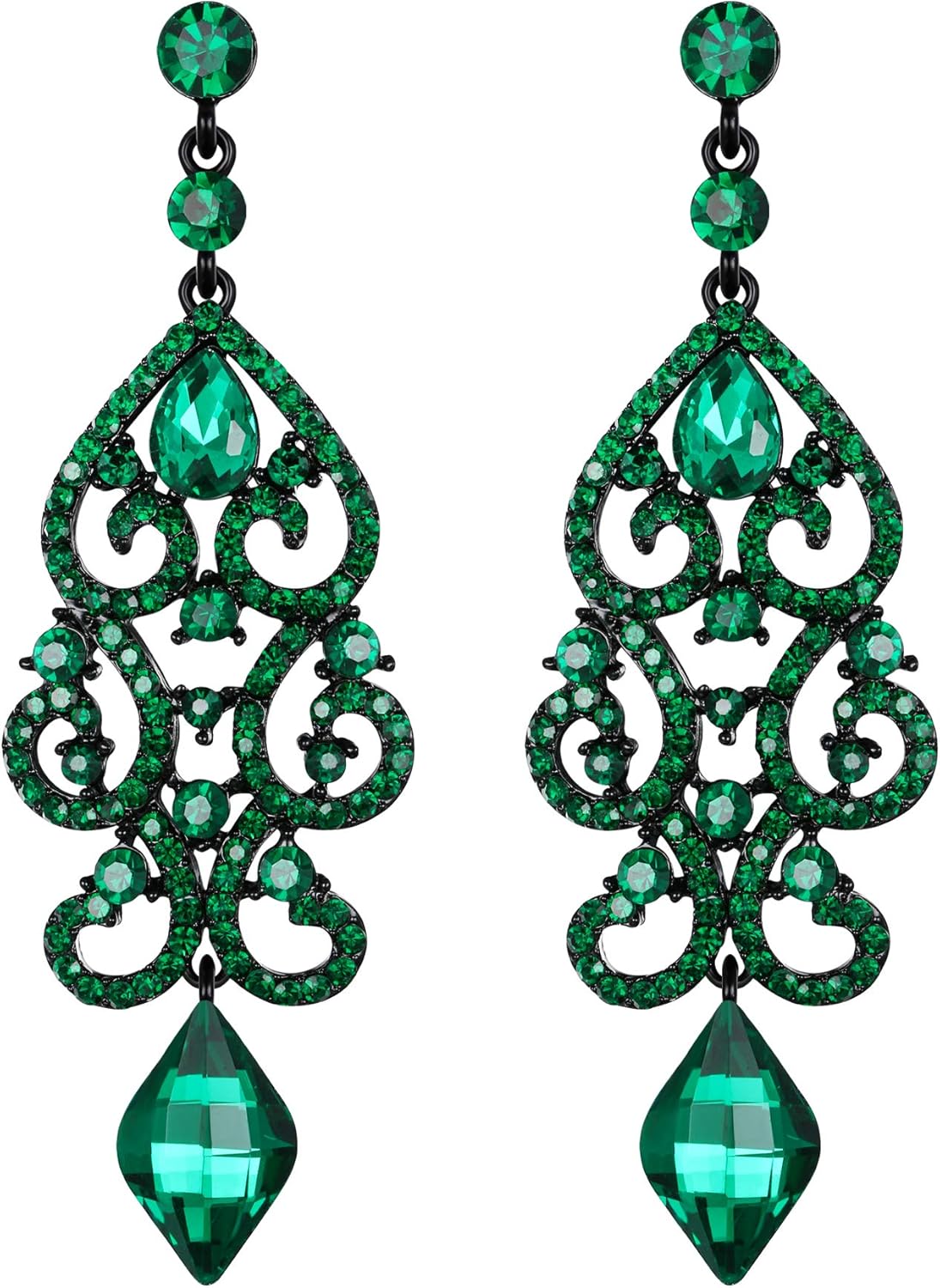 Flyonce Rhinestone Crystal Wedding Art Deco Floral Chandelier Dangle Earrings for Women