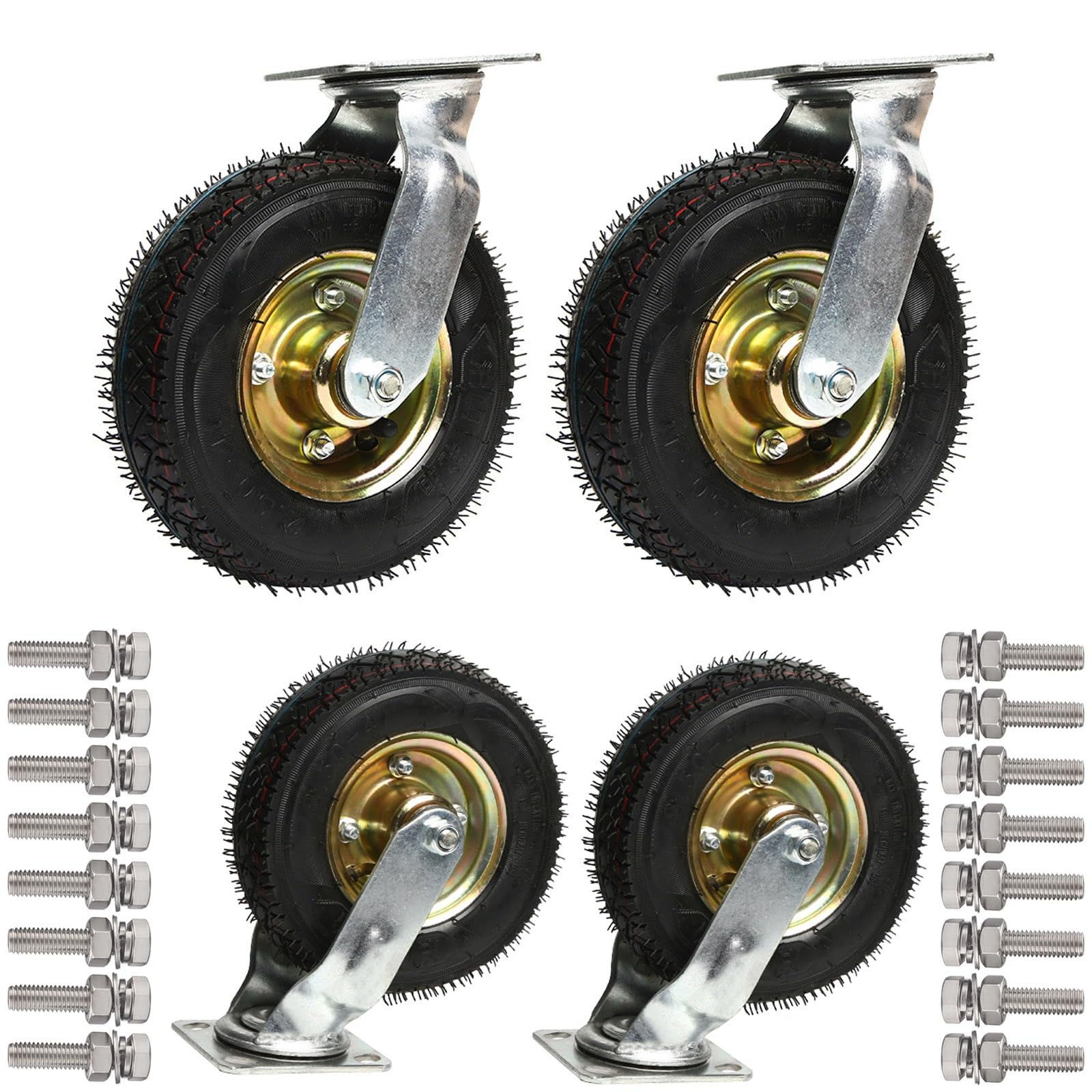 Roulettes pivotantes pneumatiques robustes en caoutchouc avec plaque supérieure fixe