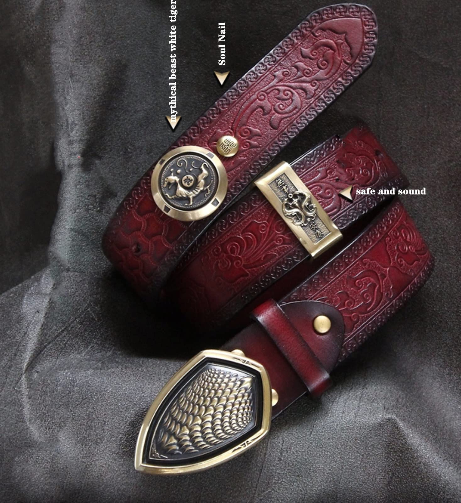 Cintura Uomo Men's Belt 3,8 cm Fatti Fatti a Mano Scala della Piuma in Rame Scudo Vera Cinture Maschi di Cinghia for Uomo Donna Cinghia di Fibbia Vintage in Mezzo