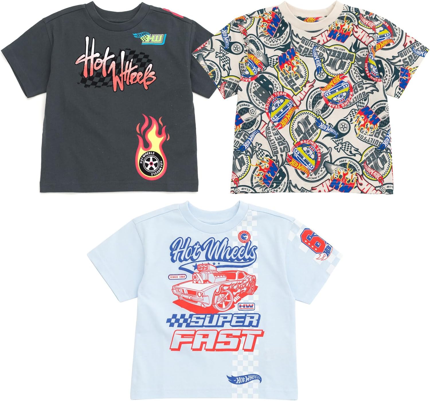 Hot Wheels 3 Pack T-Shirts Toddler to Big Kid Sizes (2T - 18-20)