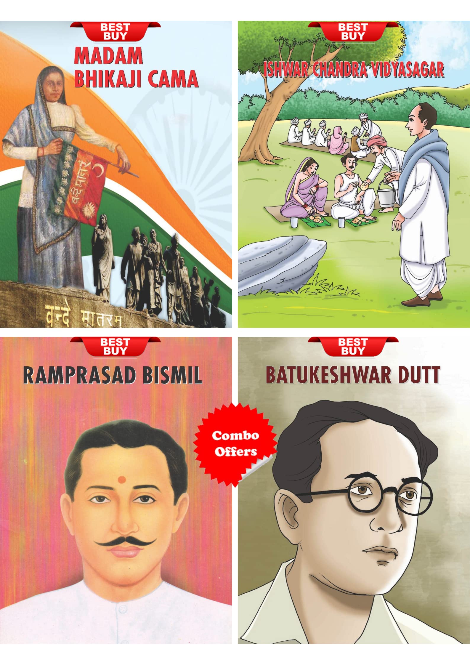 Revolutionary Leaders Biographies for Children (Set of 4 Children 2 Color Books) [Madam Bhikaji Cama + Ramprasad Bismil + Batukeshwar Dutt + Ishwar Chandra Vidyasagar]
