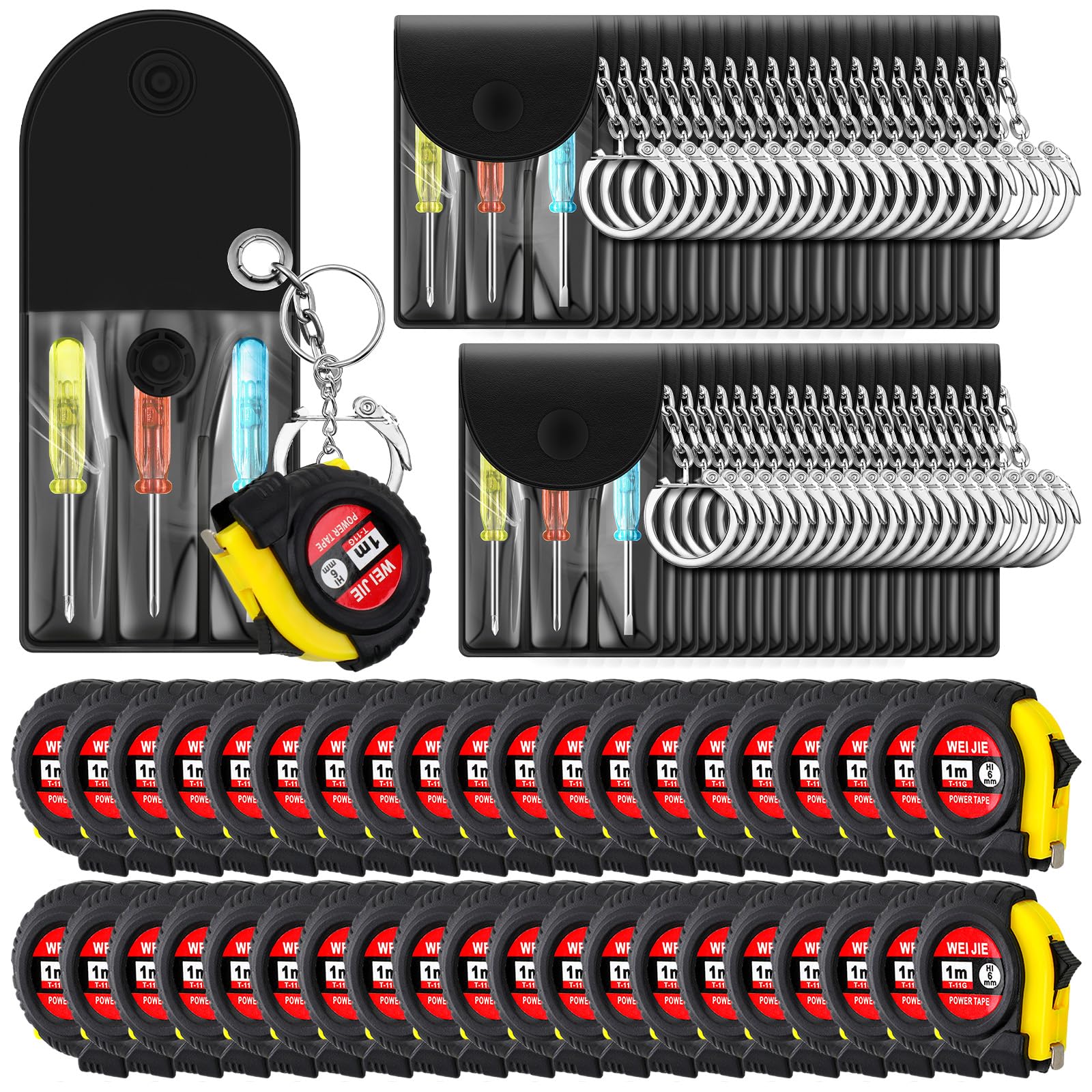 Jutom 80 Pcs Mini Tape Measure Keychain Bulk Mini Screwdriver Keychain Set Adult Tool Party for Men Valentine's Day Gifts