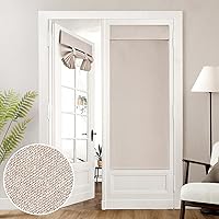 HOMEIDEAS 100% Blackout Linen French Door Curtains 26x68 Inch - No Drill Adhesive Privacy Shades, Natural Farmhouse 1 Panel