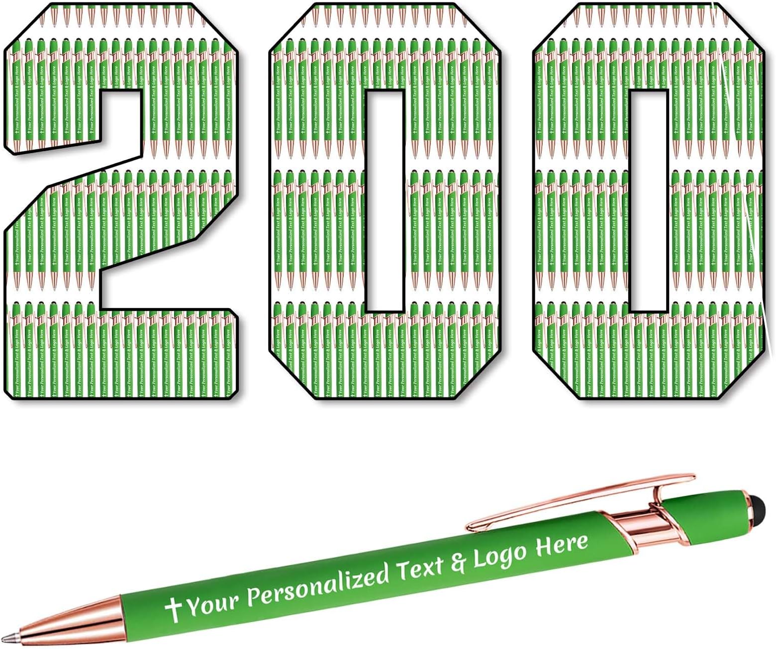 STREADVE 200 Personalized Custom Pens Engraved Writing Pen with Name Logo, Customized Promotional Items Stylus Pen Gifts for Men Women Realtor Nurse Wedding Business, Green