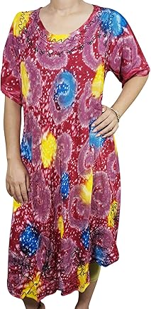 Mogul Interior Women's Umbrella Dress Tie Dye Half Sleeves Gypsy Hippie Chic Dresses One Size Pink, Red