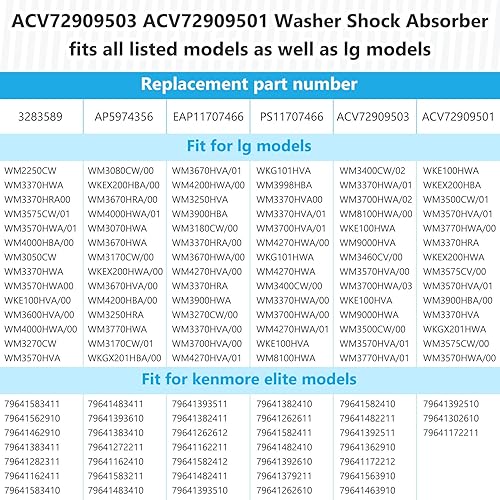 Miniatura 5 de ACV72909503 ACV72909501 Amortiguador de arandela apto para LG Kenmore Elite Paquete de 3 amortiguadores de lavadora, reemplazo AP5974356 PS11707466,