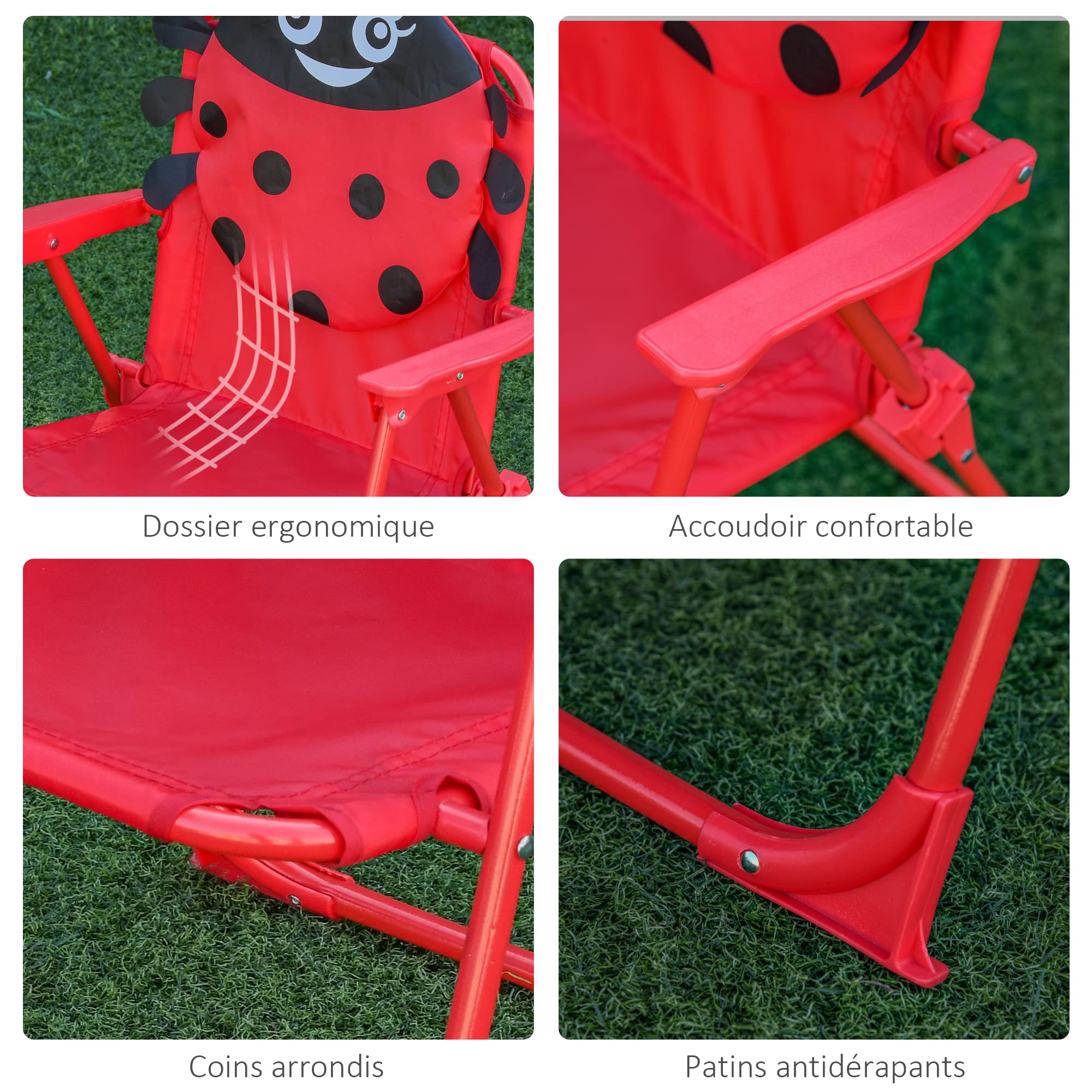 Outsunny Ensemble Salon de Jardin Enfant 4 pcs Design Coccinelle - Table Ronde + 2 chaises Pliables + Parasol - métal époxy Oxford Rouge