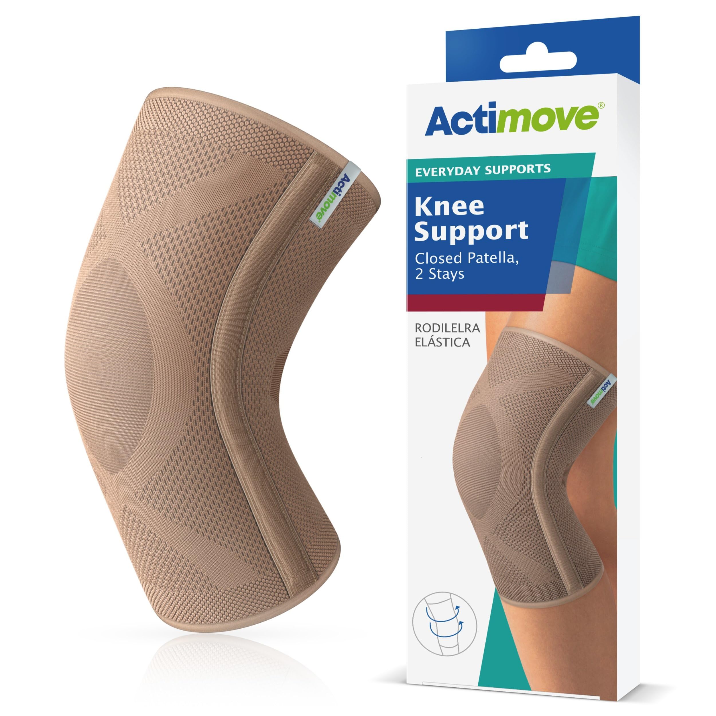 Actimove Everyday Supports Knee Support Closed Patella 2 Stays for Men & Women - Helps with Pain Relief & Swelling - Chronic Knee Pain & Overuse Knee Injuries – Left/Right Wear – Beige, Large