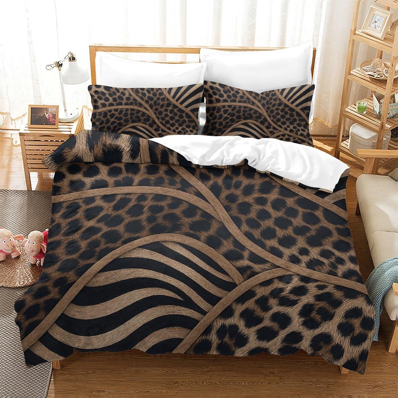 Housse de couette King motif animal 3 pièces avec 2 taies d'oreiller lit 220x240cm