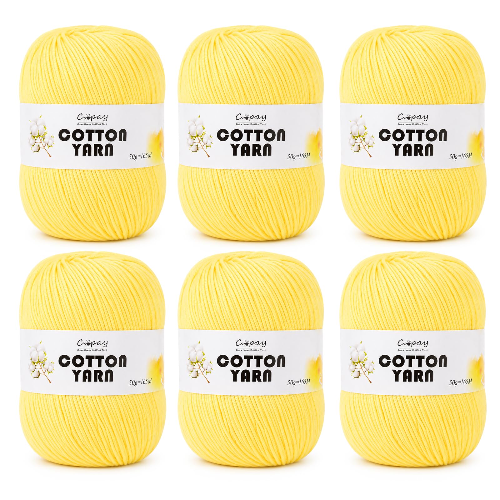 Coopay 100% Cotton Yarn 6×50g, Soft 8ply Cotton Yarn for Crochet & Knitting, Cotton Crochet Yarn for Dishcloths, Baby Blankets, Wearables, Bags (Yellow)