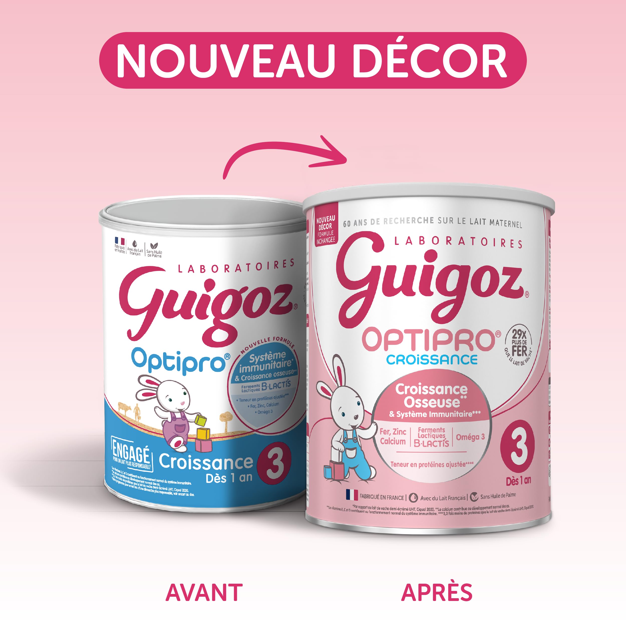GUIGOZ OPTIPRO 3 Lait de croissance en poudre de 1 à 3 ans - 830g - Lot de 3