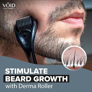 VOID Homme Derma Roller - Professional Microneedling Beard Roller with 0.5mm 540 Titanium Needles - Stimulates Hair Growth & Collagen Production - Targets Wrinkles, Fine Lines, Stretch Marks