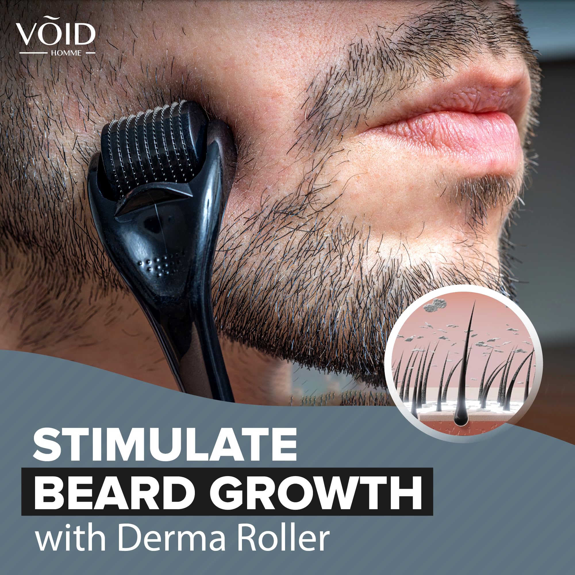 VOID Homme Derma Roller – profesjonalny wałek do brody z igłami tytanowymi 0,5 mm 540 – stymuluje wzrost włosów i produkcję kolagenu, celuje w zmarszczki, drobne linie, rozstępy