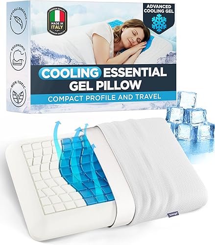 Almohada de gel esencial mediana  Espuma viscoelástica de 4.5 pulgadas con zona de gel de enfriamiento para reducir el calor, perfil compacto para